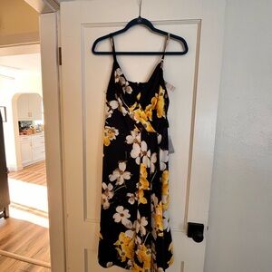 Maggy London Floral Navy and Yellow Dress
